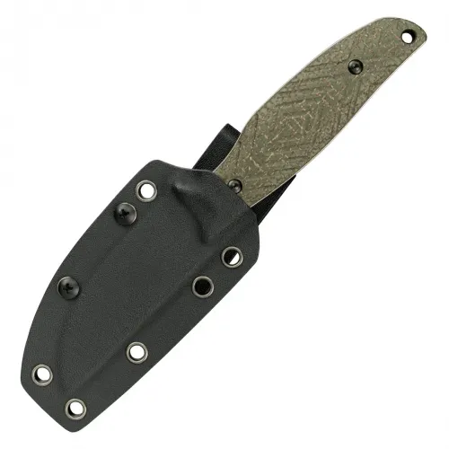 SRM Knives Fossa Fixed Blade Knife - 3.44" 14C28N Blade Green Weave Linen MIcarta Handle