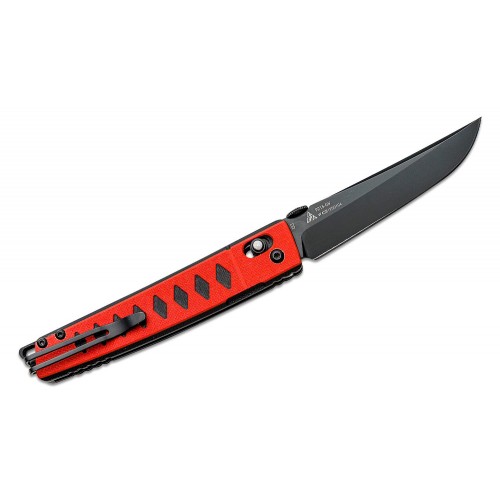 SRM Knives 9215GV Folding Knife - 3.58" D2 Black Tanto Blade Red and Black G10 Handle
