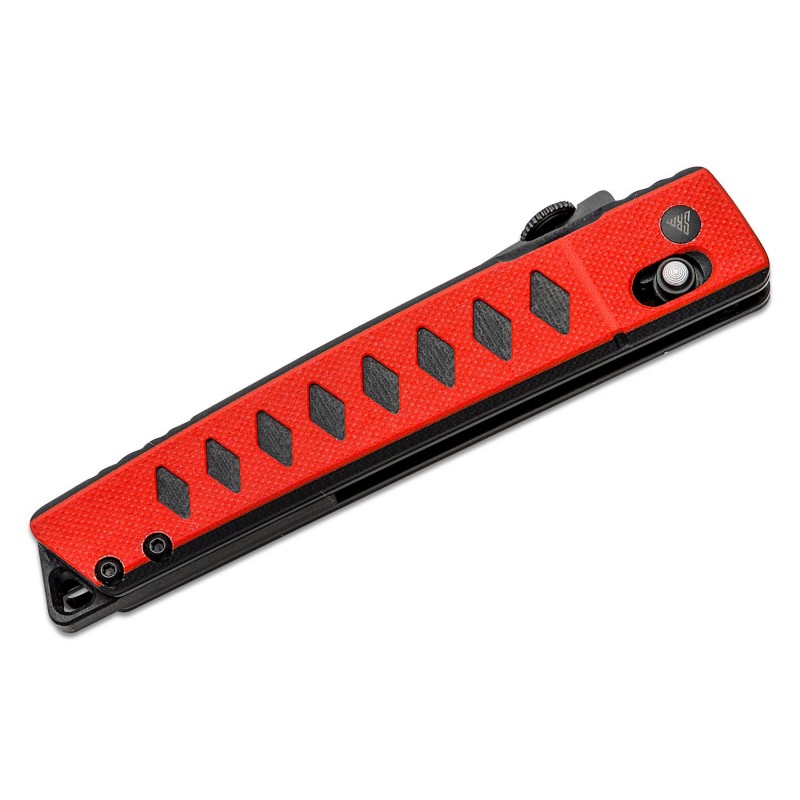 SRM Knives 9215GV Folding Knife - 3.58" D2 Black Tanto Blade Red and Black G10 Handle