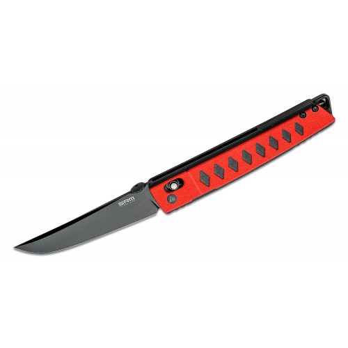 SRM Knives 9215GV Folding Knife - 3.58" D2 Black Tanto Blade Red and Black G10 Handle