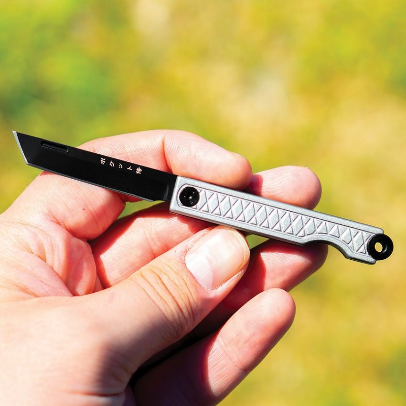 StatGear Pocket Samurai UK EDC Pocket Knife - 2" Black 440C Tanto Blade Grey Aluminium Handle