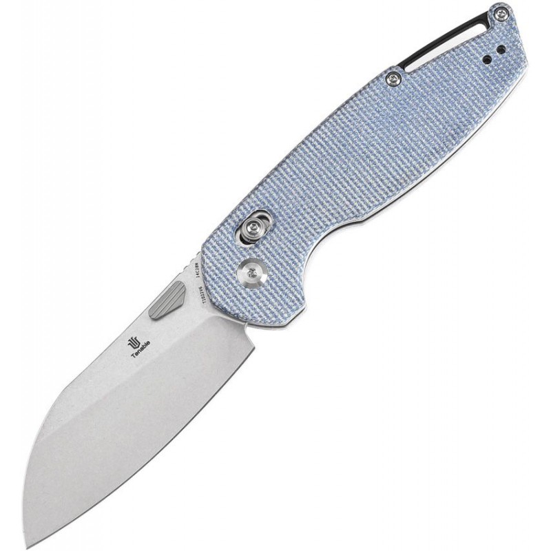 Tenable Knives Model 6 Crossbar Folding Knife - 3.1" 14C28N Black Sheepsfoot Blade Blue Canvas Micarta Handle