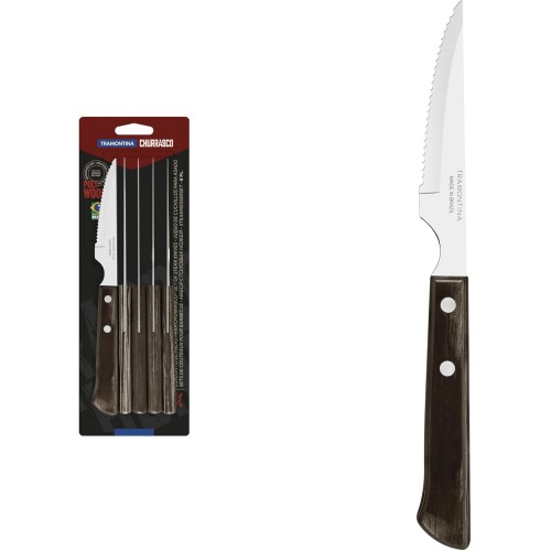 Tramontina Churrasco 6 Piece Wood Steak Knife Set - Dark Brown Wooden Handles