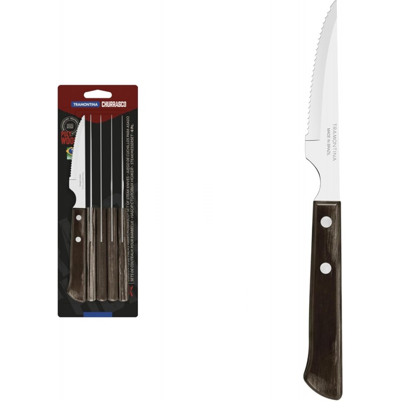 Tramontina Churrasco 6 Piece Wood Steak Knife Set - Dark Brown Wooden Handles