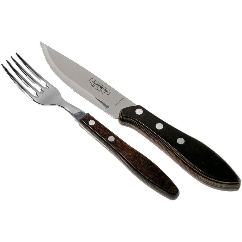 Tramontina Churrasco 4 Piece BBQ Jumbo Cutlery Set - 2 Knives and 2 Forks with Wood Handle