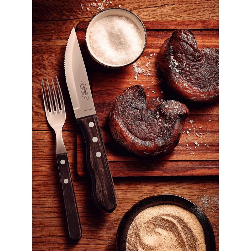 Tramontina Churrasco 4 Piece BBQ Jumbo Cutlery Set - 2 Knives and 2 Forks with Wood Handle