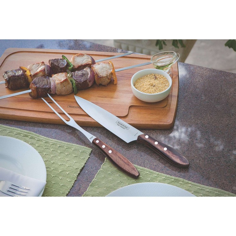 Tramontina Churrasco 2 Piece Wooden Handle Carving Set - Meat Fork and 20cm Carving Knife