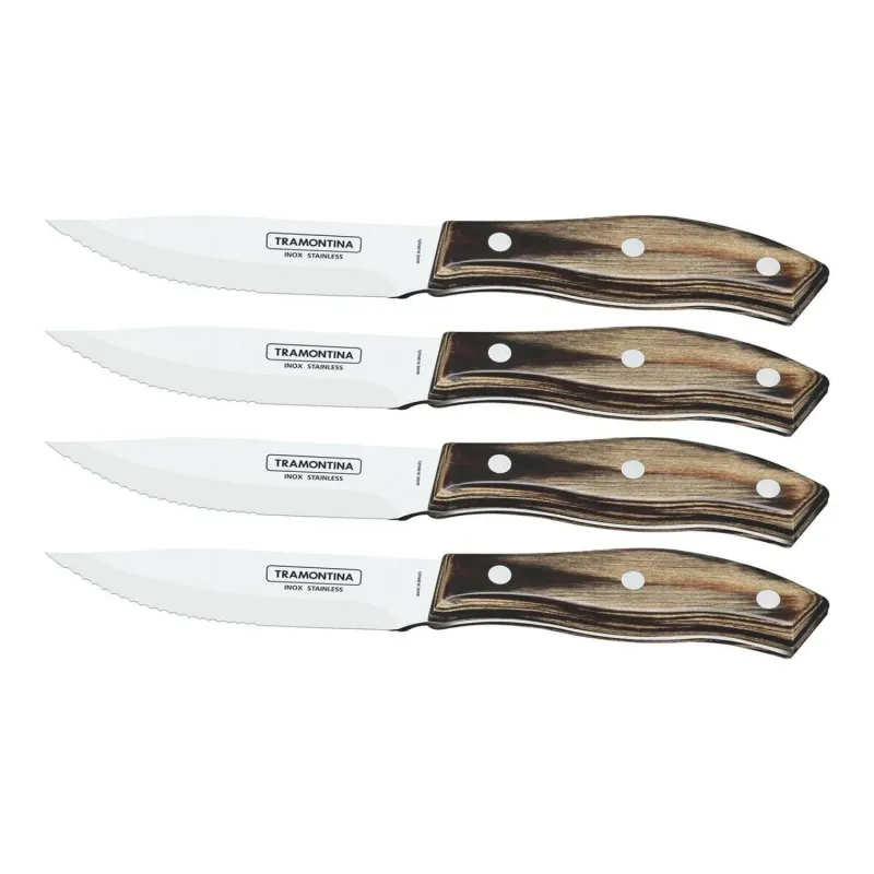 Tramontina 4 Piece Wooden Handle Steak Knife Set in Wooden Box