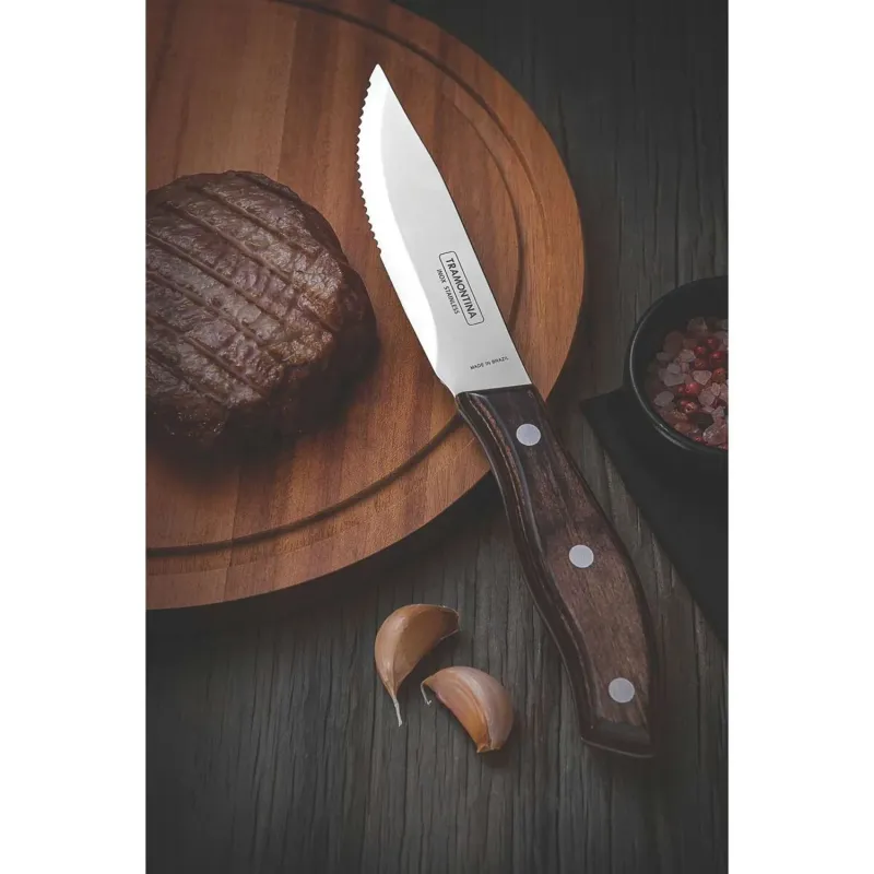 Tramontina 4 Piece Wooden Handle Steak Knife Set in Wooden Box