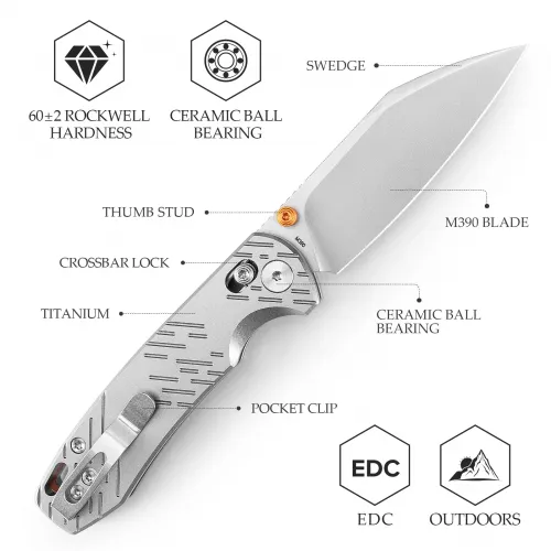 Trivisa Firefly Ultra-S Crossbar Lock Folding Knife - 2.99" M390 Steel Blade Titanium Handle