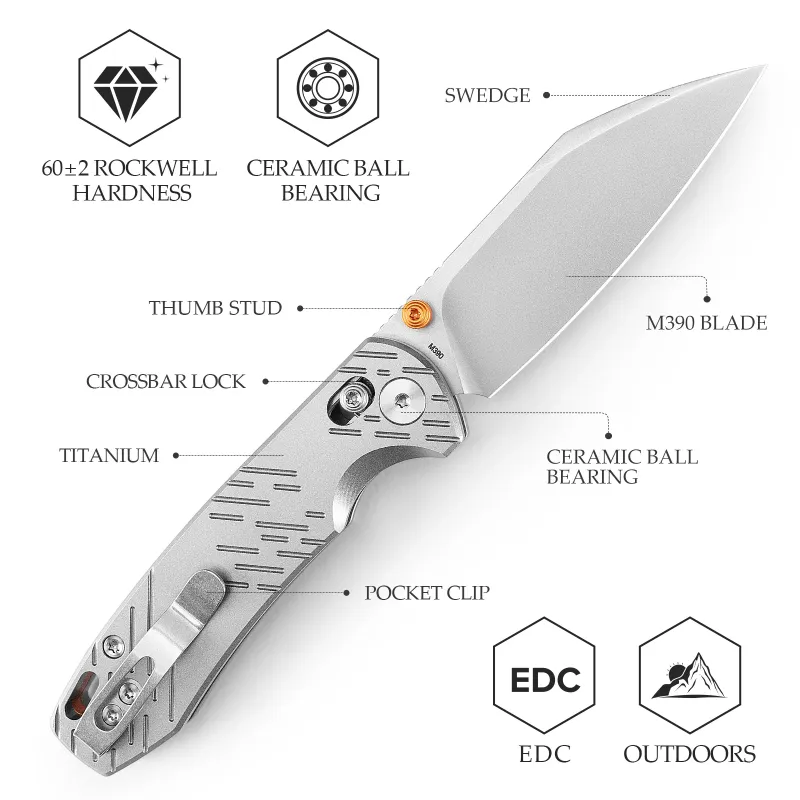 Trivisa Firefly Ultra-S Crossbar Lock Folding Knife - 2.99" M390 Steel Blade Titanium Handle Cyclaire Knives and Tools