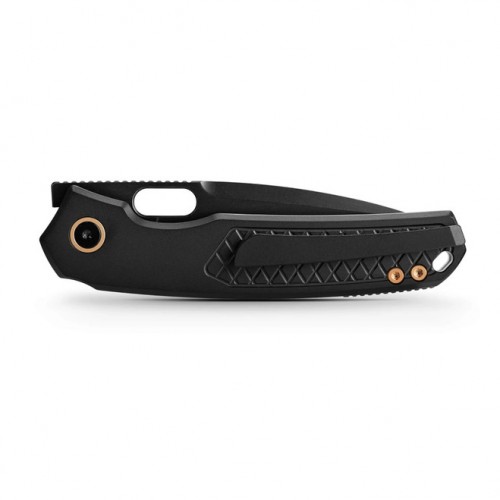Vosteed Psyop Top Liner Lock - 3.32" Black Elmax Blade with Black Checkered Titanium Handle