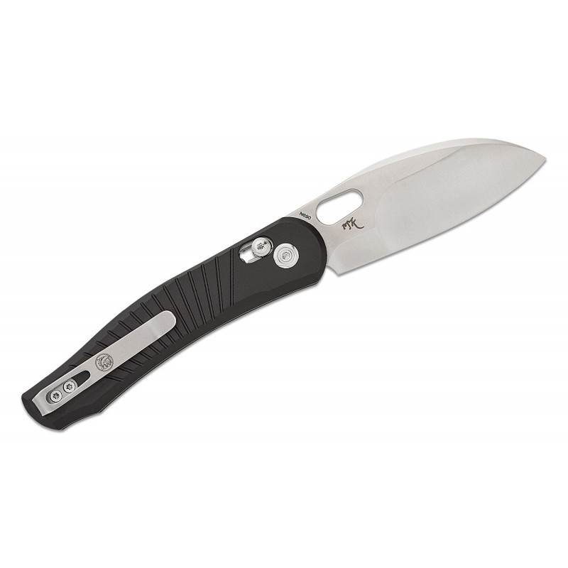 Vosteed Morel Folding Knife - 2.99" N690 Satin Modified Sheepsfoot Blade Black Aluminum Handle