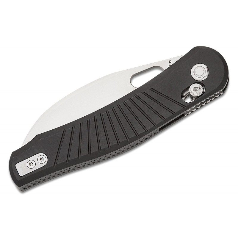 Vosteed Morel Folding Knife - 2.99" N690 Satin Modified Sheepsfoot Blade Black Aluminum Handle