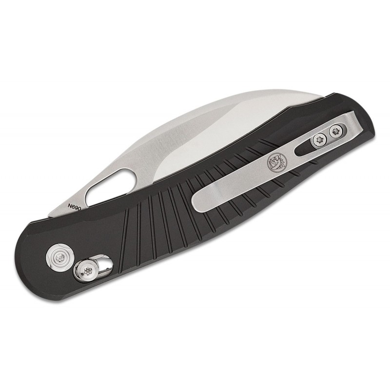 Vosteed Morel Folding Knife - 2.99" N690 Satin Modified Sheepsfoot Blade Black Aluminum Handle