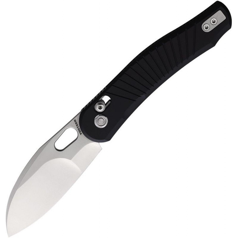 Vosteed Morel Folding Knife - 2.99" N690 Satin Modified Sheepsfoot Blade Black Aluminum Handle