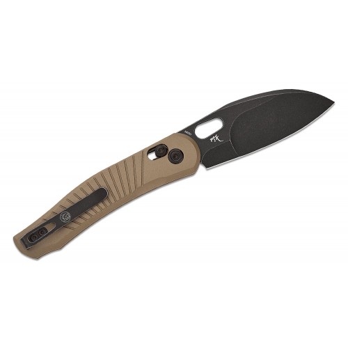 Vosteed Morel Folding Knife - 2.99" N690 Black Sheepsfoot Blade Brown Aluminum Handle