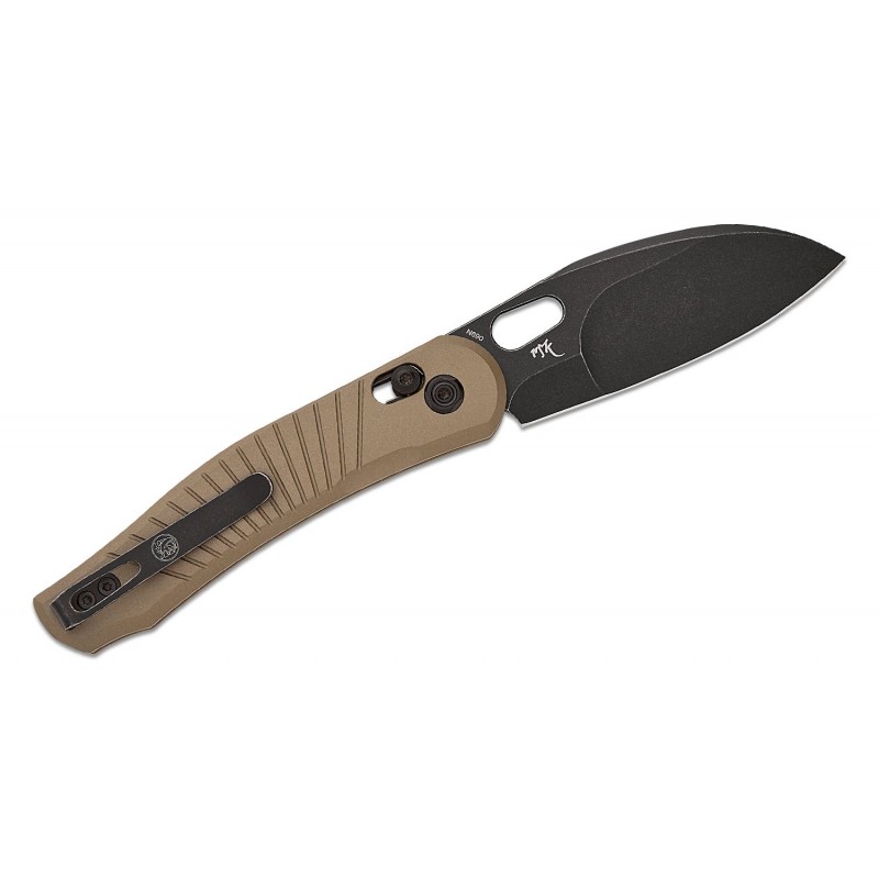 Vosteed Morel Folding Knife - 2.99" N690 Black Sheepsfoot Blade Brown Aluminum Handle