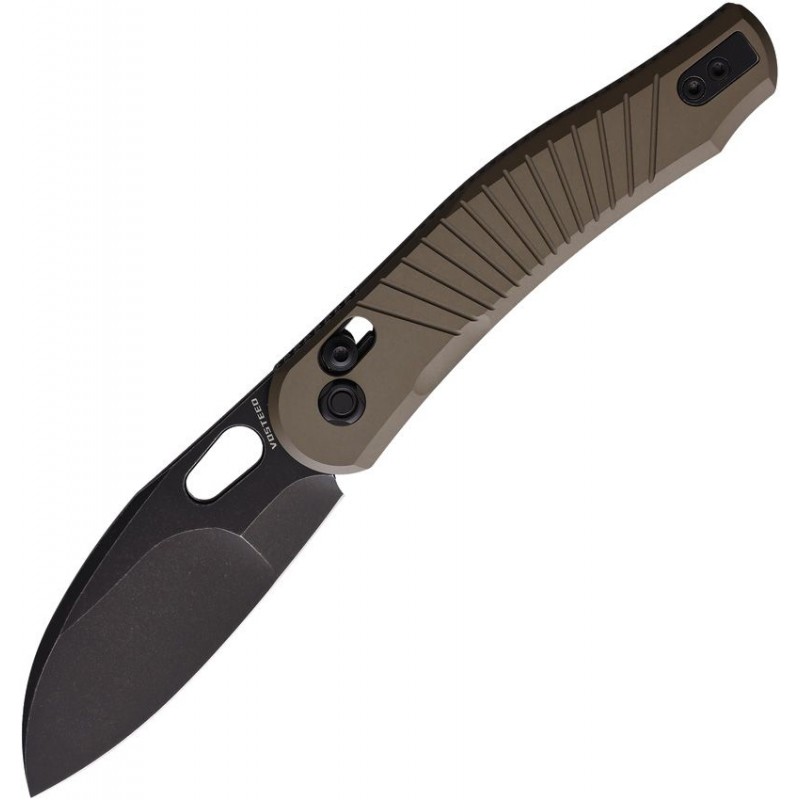 Vosteed Morel Folding Knife - 2.99" N690 Black Sheepsfoot Blade Brown Aluminum Handle