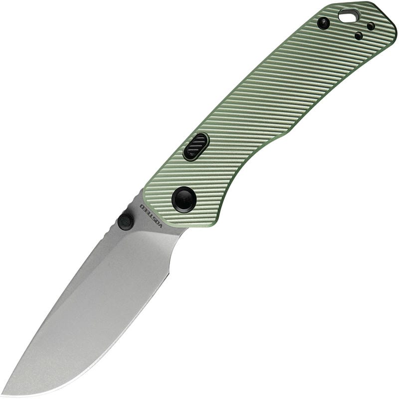 Vosteed Marten Folding Knife - 2.98" 154CM Blade Green Fluted Aluminum Handle