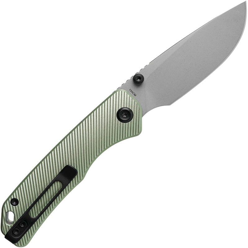 Vosteed Marten Folding Knife - 2.98" 154CM Blade Green Fluted Aluminum Handle