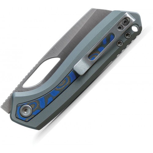 Vosteed Kroc Top Folding Knife - 3" S35VN Sheepsfoot Blade Blue Gray Aluminum Handle with Ocean Inlay