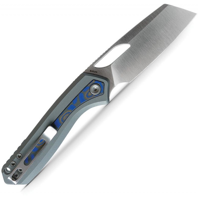 Vosteed Kroc Top Folding Knife - 3" S35VN Sheepsfoot Blade Blue Gray Aluminum Handle with Ocean Inlay