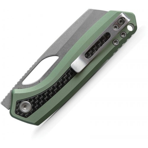 Vosteed Kroc Top Folding Knife - 3" S35VN Sheepsfoot Blade Green Aluminum Handle with CF Inlay
