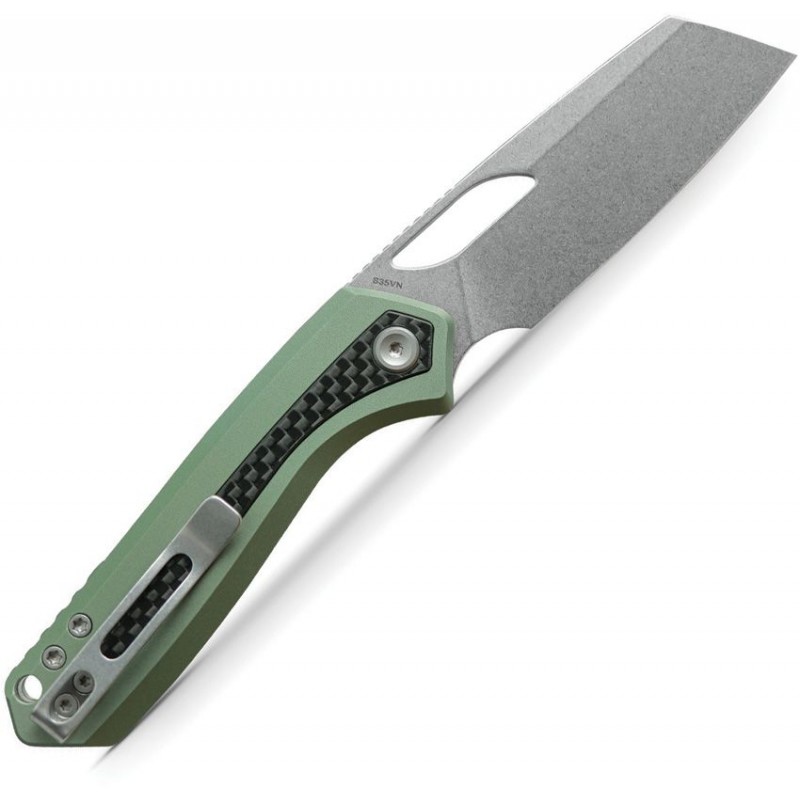 Vosteed Kroc Top Folding Knife - 3" S35VN Sheepsfoot Blade Green Aluminum Handle with CF Inlay