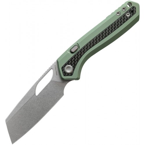 Vosteed Kroc Top Folding Knife - 3" S35VN Sheepsfoot Blade Green Aluminum Handle with CF Inlay