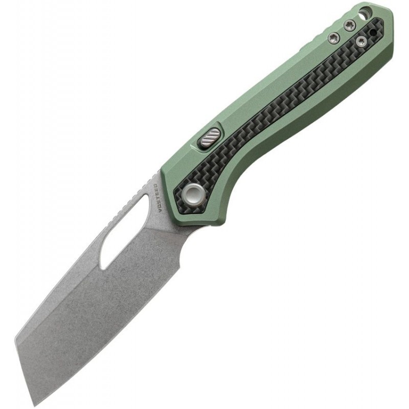 Vosteed Kroc Top Folding Knife - 3" S35VN Sheepsfoot Blade Green Aluminum Handle with CF Inlay