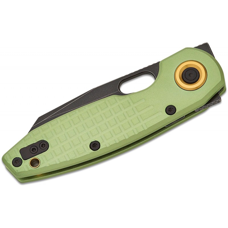 Vosteed Ankylo Folding Knife - 3.18" 154CM Black Stonewashed Reverse Tanto Blade Green Frag Aluminum Handle