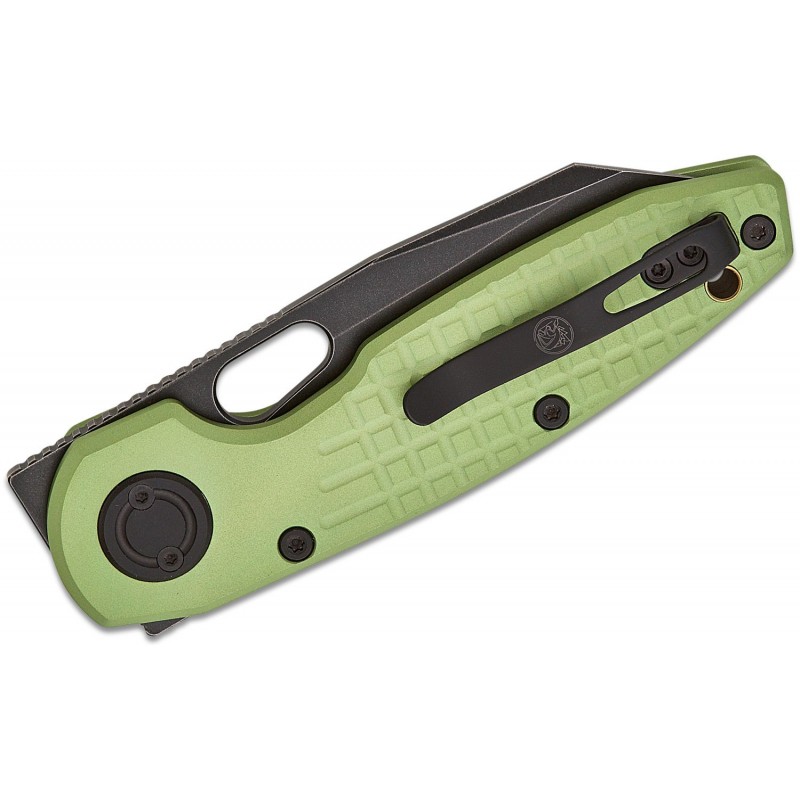 Vosteed Ankylo Folding Knife - 3.18" 154CM Black Stonewashed Reverse Tanto Blade Green Frag Aluminum Handle