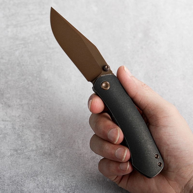 Vosteed Vallhund Copper Dune Black Frame Lock Pocket Knife - 3.02" S35VN Blade with Titanium