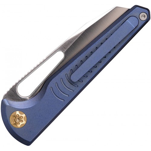 Vosteed Gavko Leopard Top Folding Knife - 3.38" Bohler M390 Stainless Steel Blue Titanium Handle