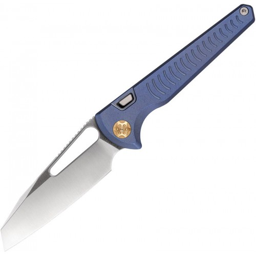 Vosteed Gavko Leopard Top Folding Knife - 3.38" Bohler M390 Stainless Steel Blue Titanium Handle