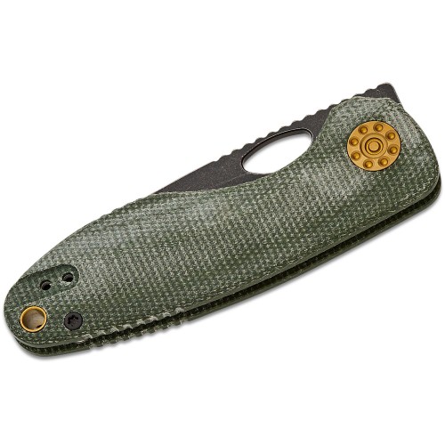 Vosteed Acorn Liner Lock Folding Knife - 2.93" 14C28N Black Stonewashed Blade Green Micarta Handle