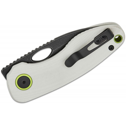 Vosteed Mini Acorn Folding Knife - 2.46" Black 14C28N Stonewashed Blade White G10 Handle