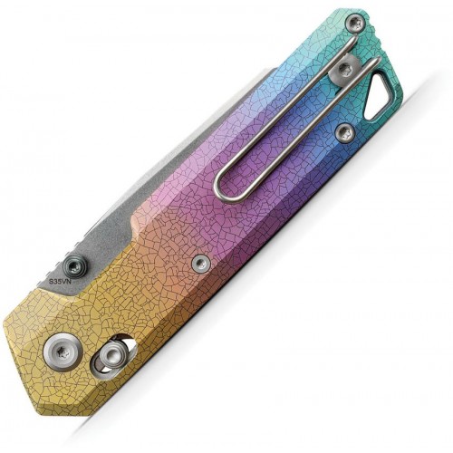Vosteed Parallel Folding Knife - 2.9" S35VN Reverse Tanto Blade Iridescent Crackle Titanium Handle