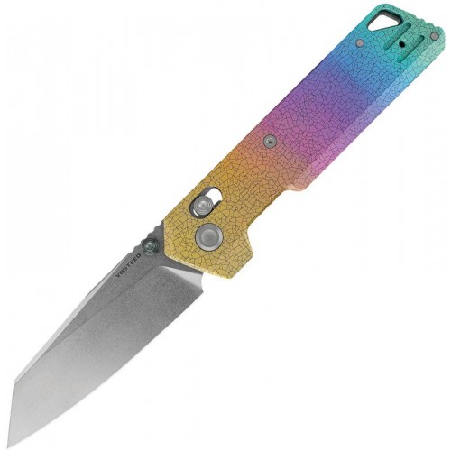 Vosteed Parallel Folding Knife - 2.9" S35VN Reverse Tanto Blade Iridescent Crackle Titanium Handle