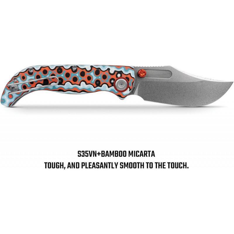 Vosteed Naga Top Folding Knife - 3.47" CPM-S35VN Blade Coral Orbit Bamboo Micarta Handle