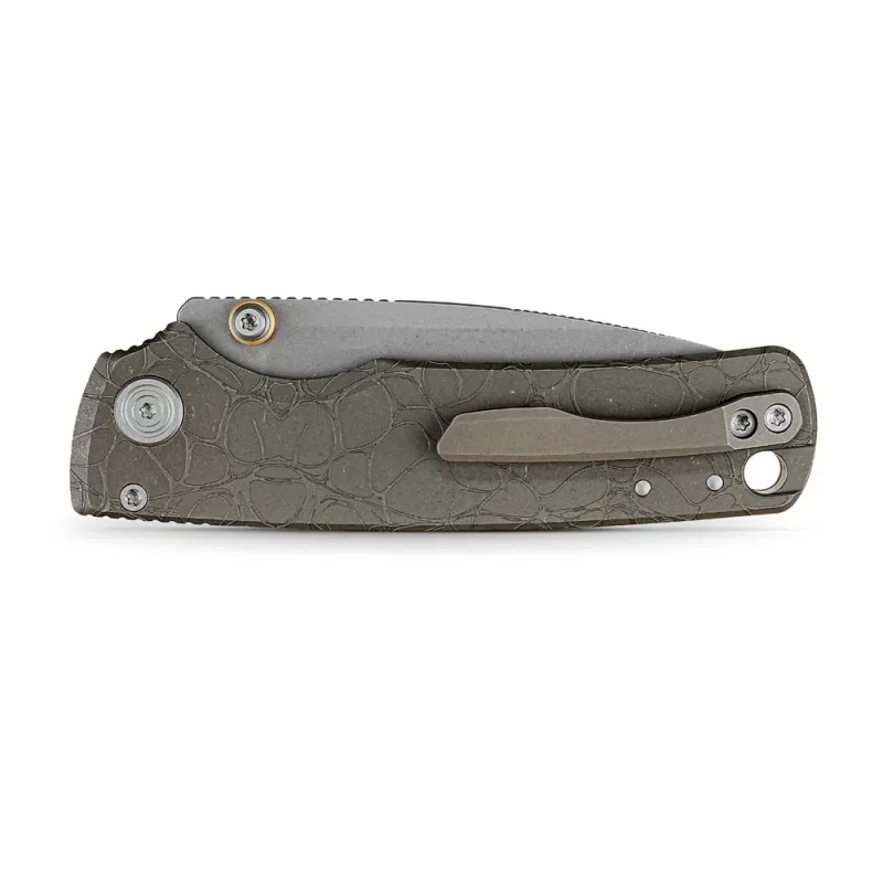 Vosteed Porcupine TiSlim Top Liner Lock Folding Knife - 3.04" S90V Blade Acid Wash Titanium Handle Cyclaire Knives and Tools