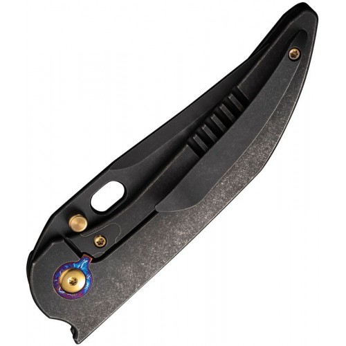 We Knife Attor Folding Knife - 3.55" CPM-20CV Black Blade Black & Gold One Piece Titanium Handle