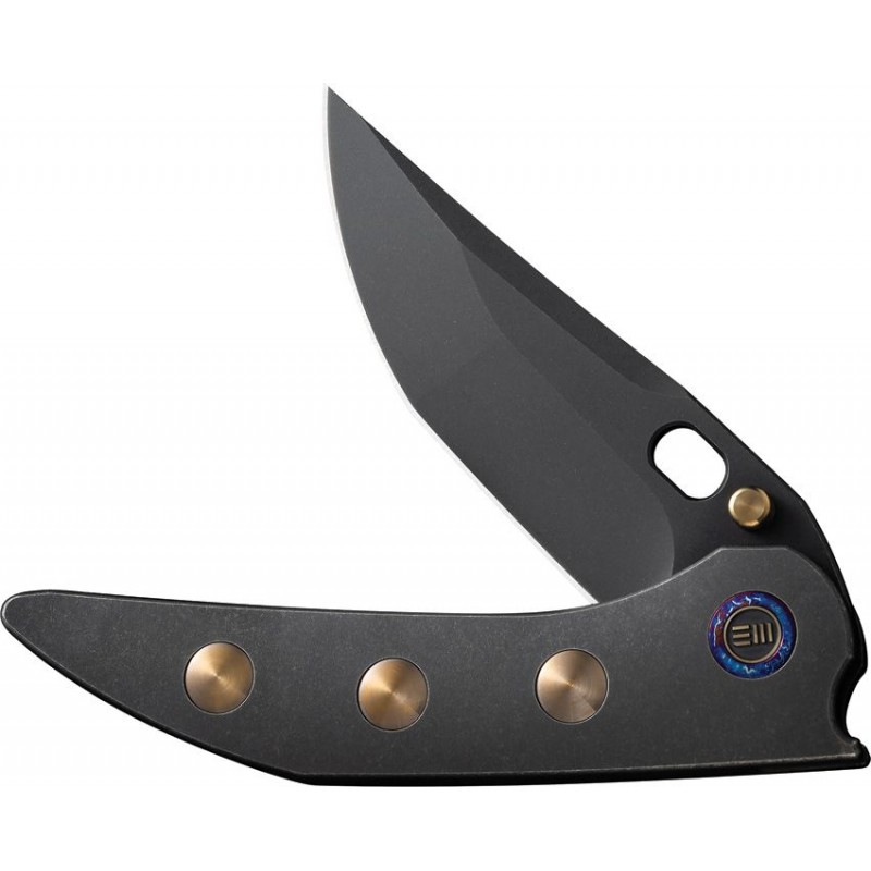 We Knife Attor Folding Knife - 3.55" CPM-20CV Black Blade Black & Gold One Piece Titanium Handle