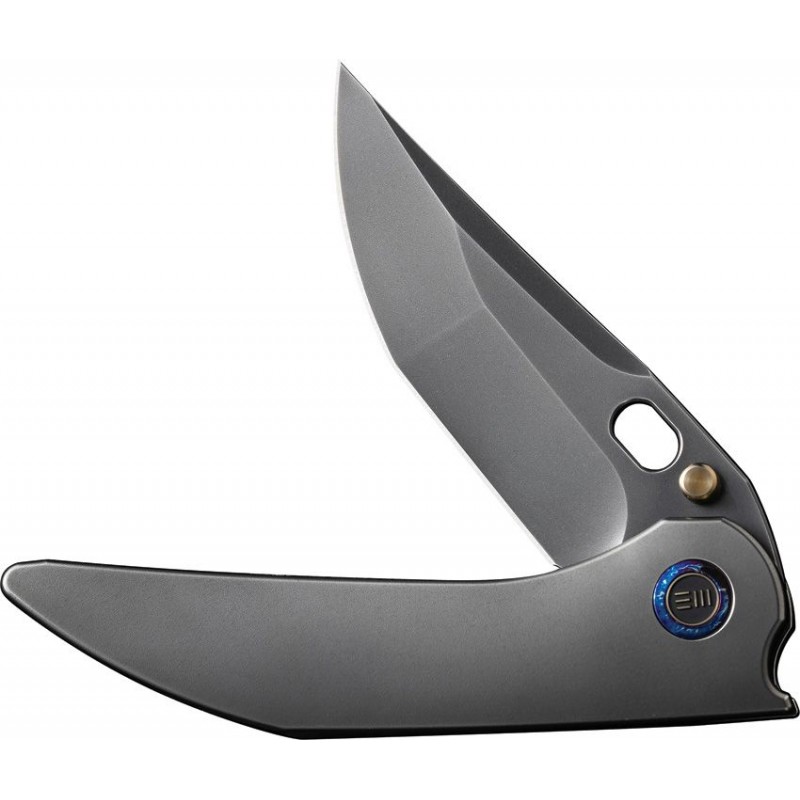 We Knife Attor Folding Knife - 3.55" CPM-20CV Blade Gray One Piece Titanium Handle