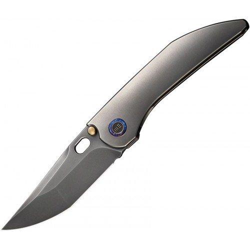 We Knife Attor Folding Knife - 3.55" CPM-20CV Blade Gray One Piece Titanium Handle