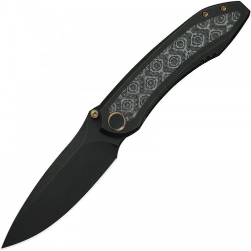 We Knife Winsome Folding Knife - 3.74" M390 Black Stonewashed Blade Black Titanium Handle Rose CF Inlays