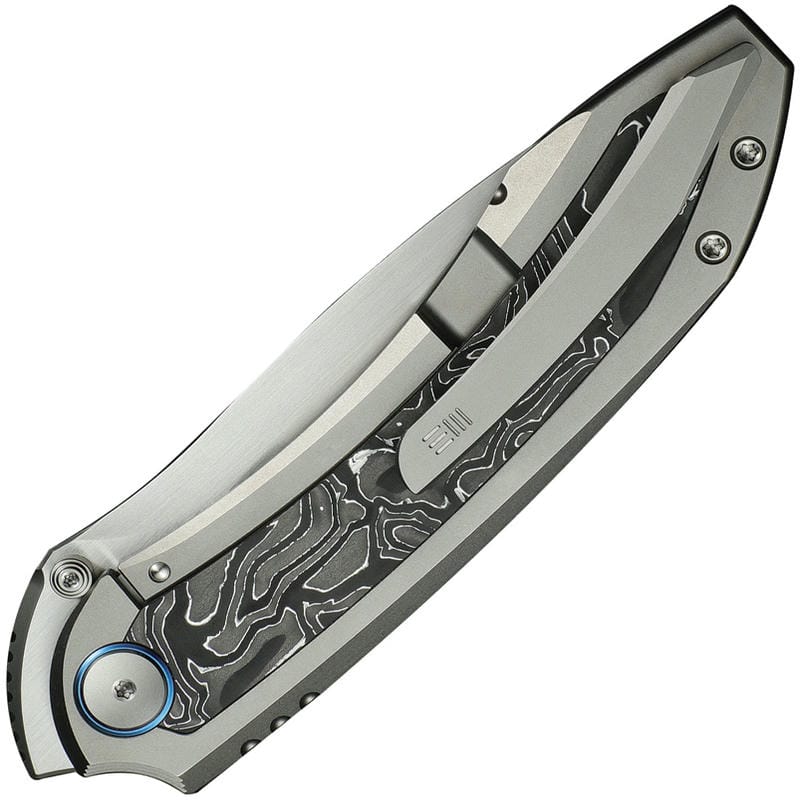 We Knife Winsome Folding Knife - 3.74" M390 Satin Blade Grey Titanium Handle Aluminum Foil CF Inlays