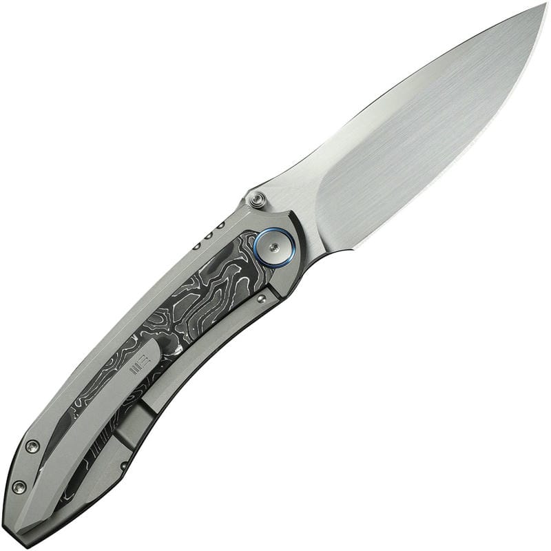 We Knife Winsome Folding Knife - 3.74" M390 Satin Blade Grey Titanium Handle Aluminum Foil CF Inlays