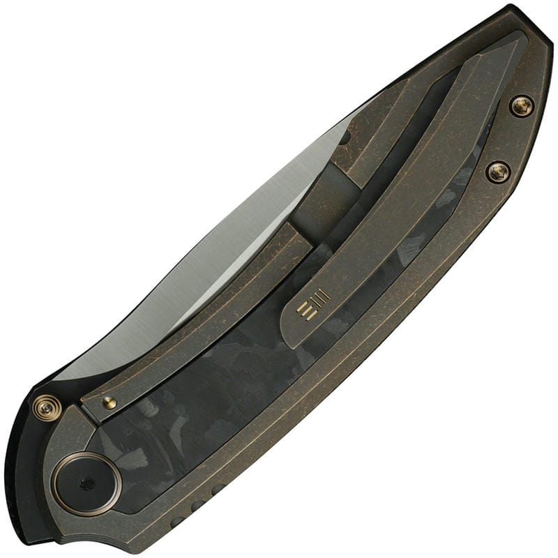 We Knife Winsome Folding Knife - 3.74" M390 Blade Bronze Titanium Handle Marble CF Inlays